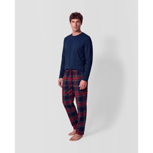 Pigiama lungo in cotone a quadri jairo blu navy