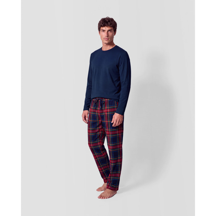 Pigiama lungo in cotone a quadri jairo blu navy