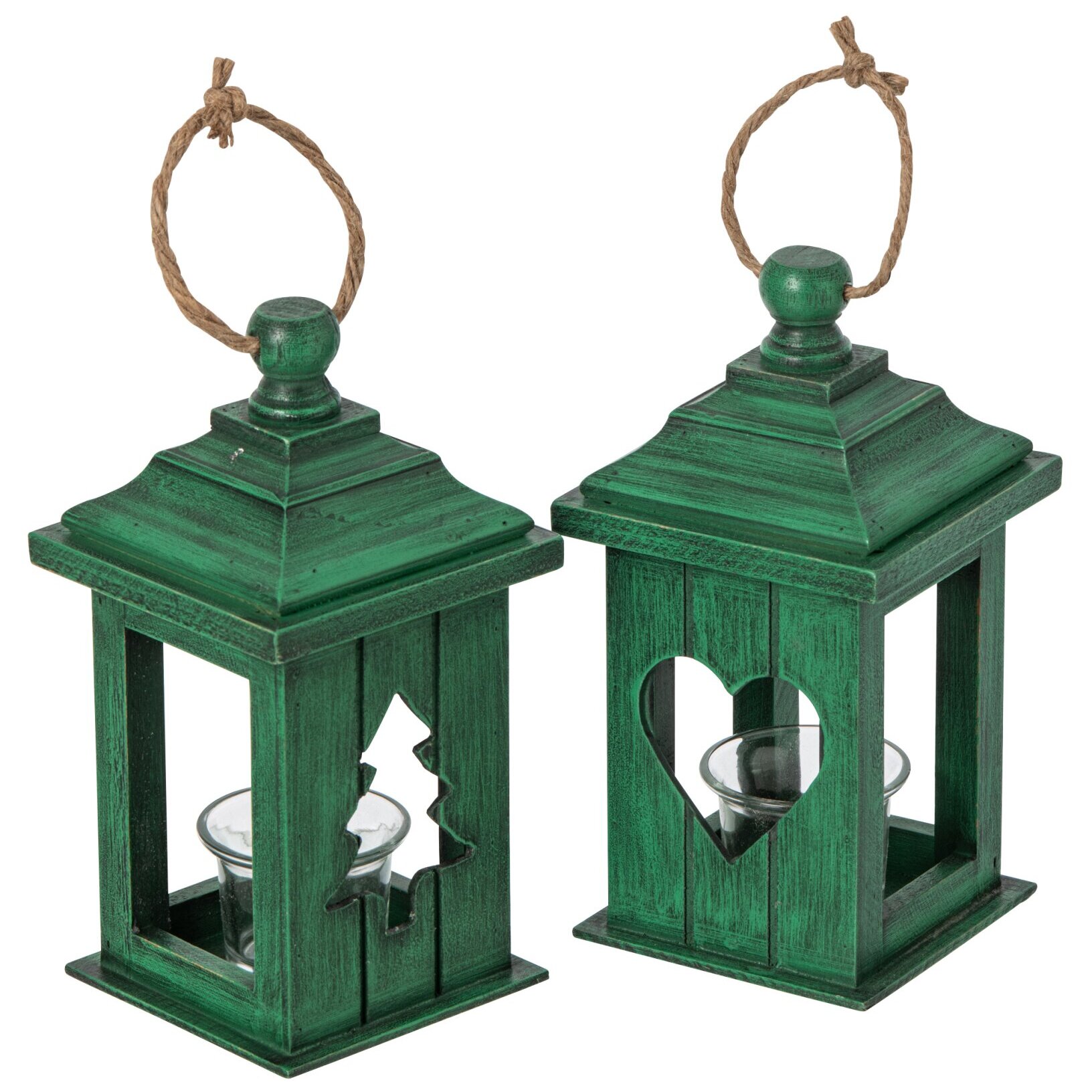 J-Line Lanterne - bois de sapin - vert - assortiment de 2