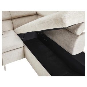 Margaux - Canapé d'angle droit 5 places convertible avec coffre et têtières réglables en velours texturé - Beige