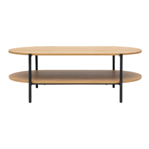 Table basse ovale finition bois clair chêne et métal L115 cm BRUNA