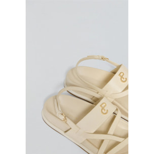 Sandali Allegra beige con cinturino in stile bio con dettagli metallici