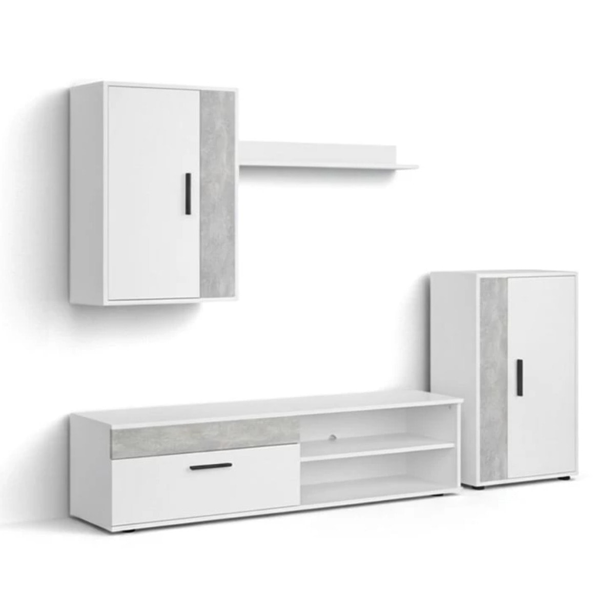 Mueble de salón modular Lunet en blanco artik microcemento 190 cm Blanco Artik (Blanco Mate) - Microcemento