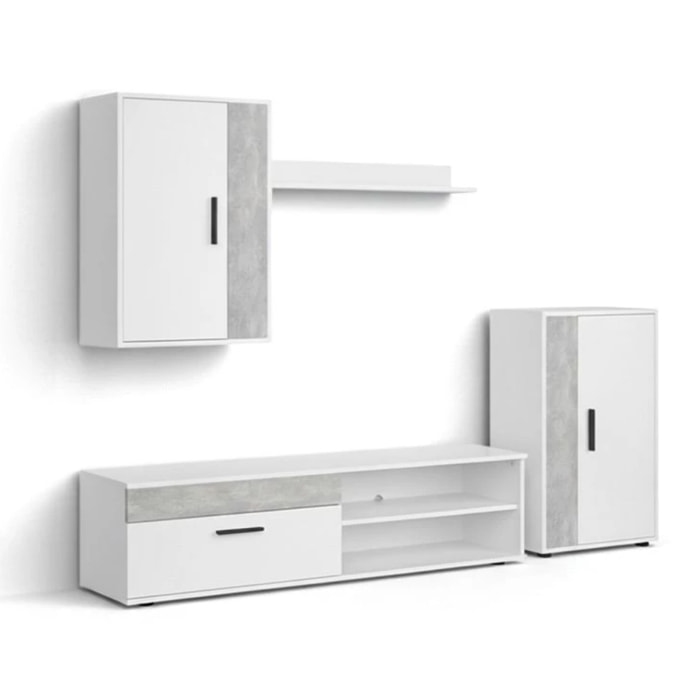 Mueble de salón modular Lunet en blanco artik microcemento 190 cm Blanco Artik (Blanco Mate) - Microcemento