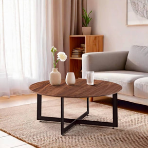 Tavolino basso da salotto noce con gambe nere 75x75x35 cm - Yara