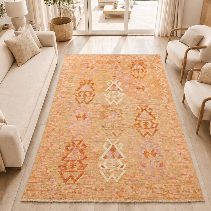 Tapis kilim au motif ethnique, tissé plat authentique, ZANIS