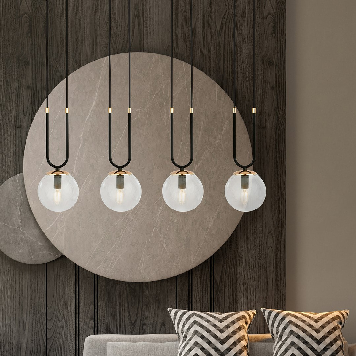 Lampada a sospensione GLAM in acciaio nero e vetro