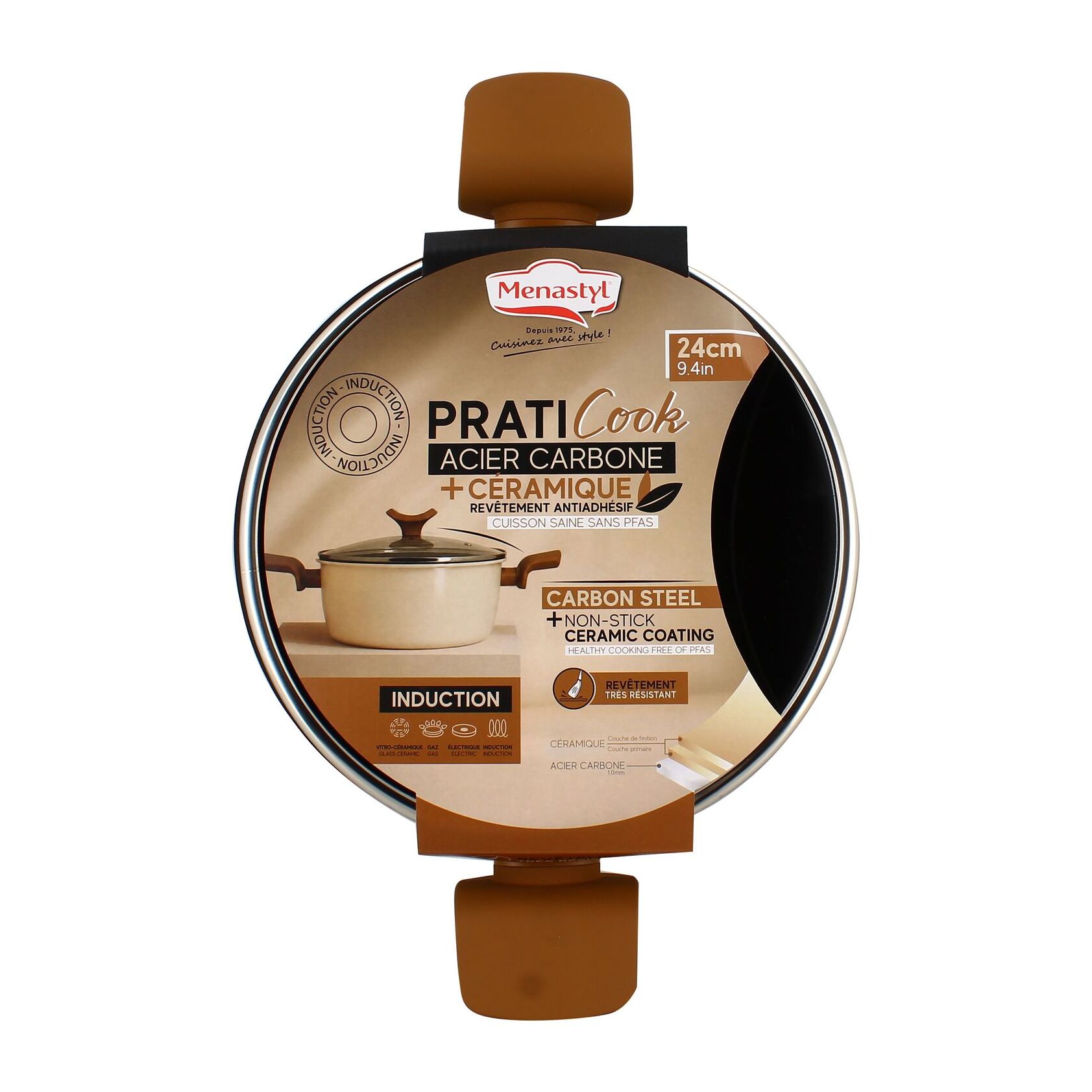 Faitout 24cm en revêment céramique et acier carbone beige PRATICOOK
