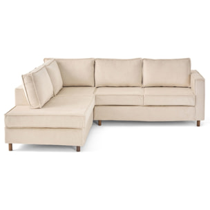 Housse en velours pour canapé déhoussable Jake d'angle gauche 5 places - Beige