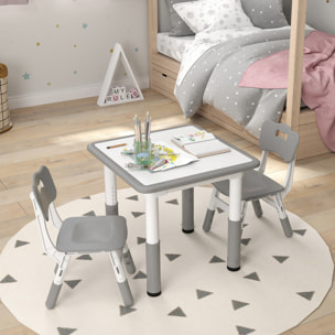 Mesa y Sillas Infantiles de 3 Piezas con Altura Ajustable Mesa Infantil con 2 Sillas Fácil de Limpiar para Niños de 18 Meses a 5 Años para Sala de Juegos Dormitorio Guardería Blanco y Gris