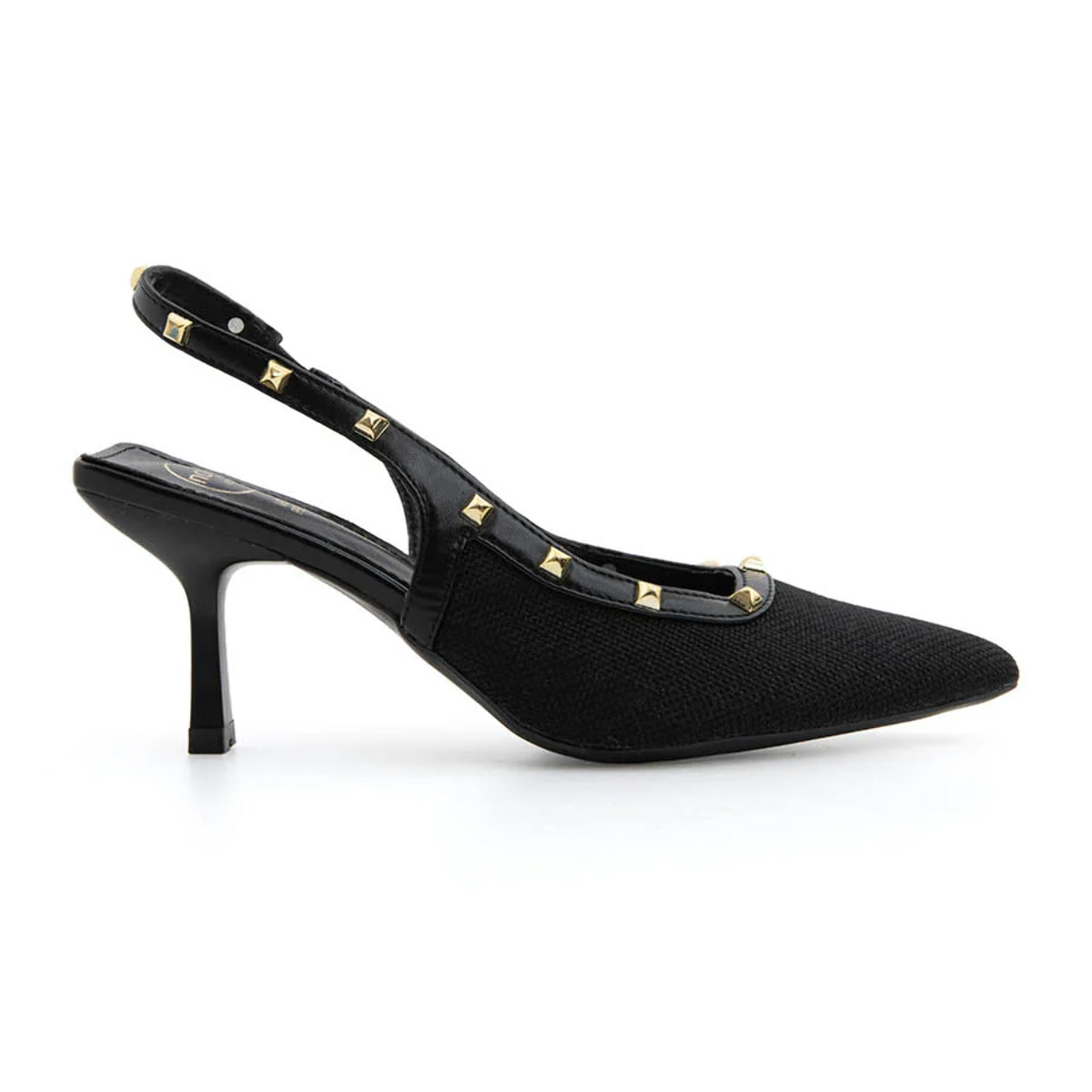 Slingback borchiata con tacco 7 - NERO