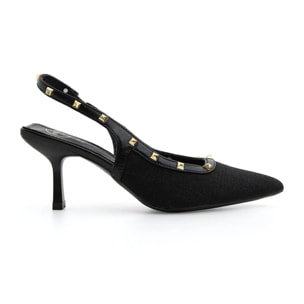 Slingback borchiata con tacco 7 - NERO