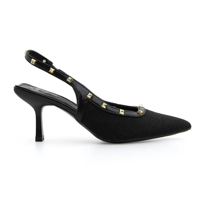 Slingback borchiata con tacco 7 - NERO