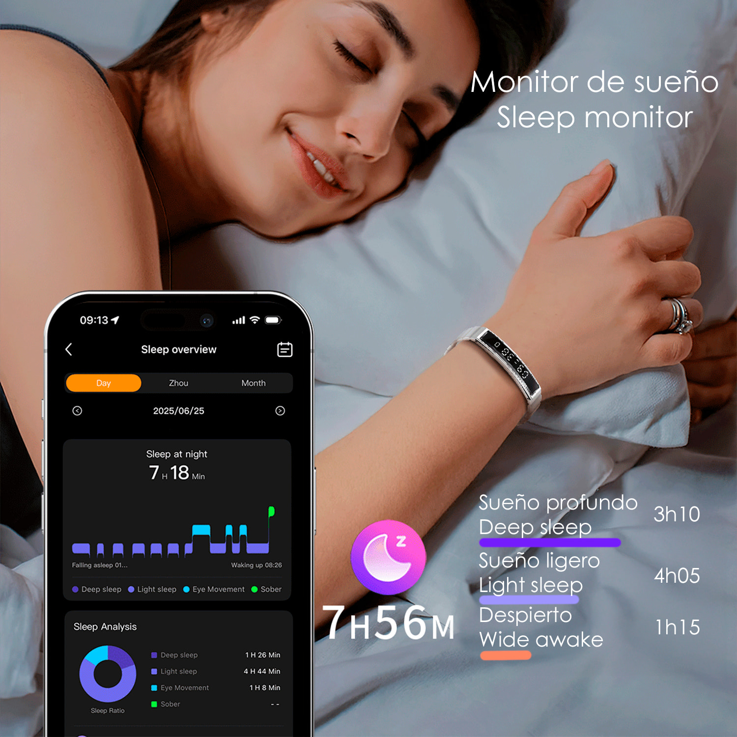 Smartband B3 con monitor intelligente della frequenza cardiaca, del sonno e modalità sportive. 1 Cinturino in metallo e 1 in silicone.