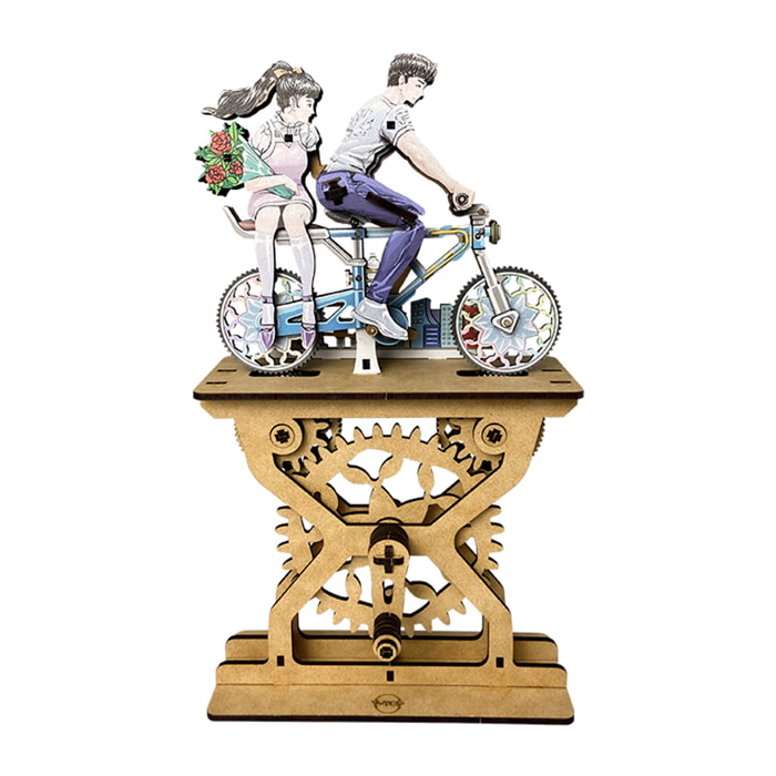 Maqueta de Madera 3D, con movimiento mecánico diseño de Amantes de la bicicleta en color - Pareja. 109 piezas.