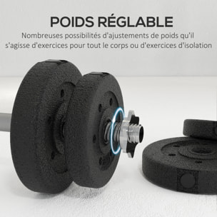 Ensemble d'haltères courtes total 25 Kg - barres incluses - entraînement musculaire & haltérophilie - acier PU noir