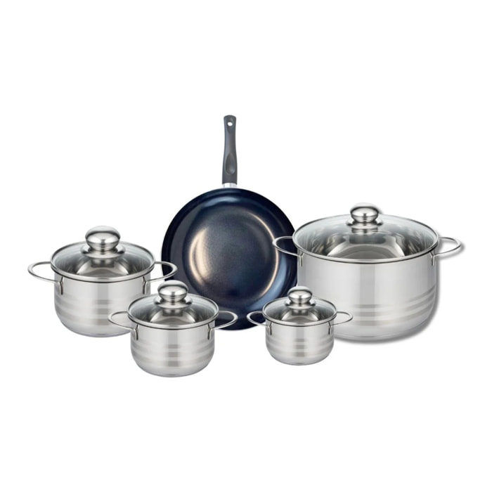 Ensemble de 1 Poêle de cuisson 24 cm et 4 faitouts 12, 14, 16 et 24 cm Elo Prima Brillant
