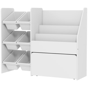 Rangement enfant 3 en 1 - structure bacs x 6, coffre à jouet, bibliothèque - blanc