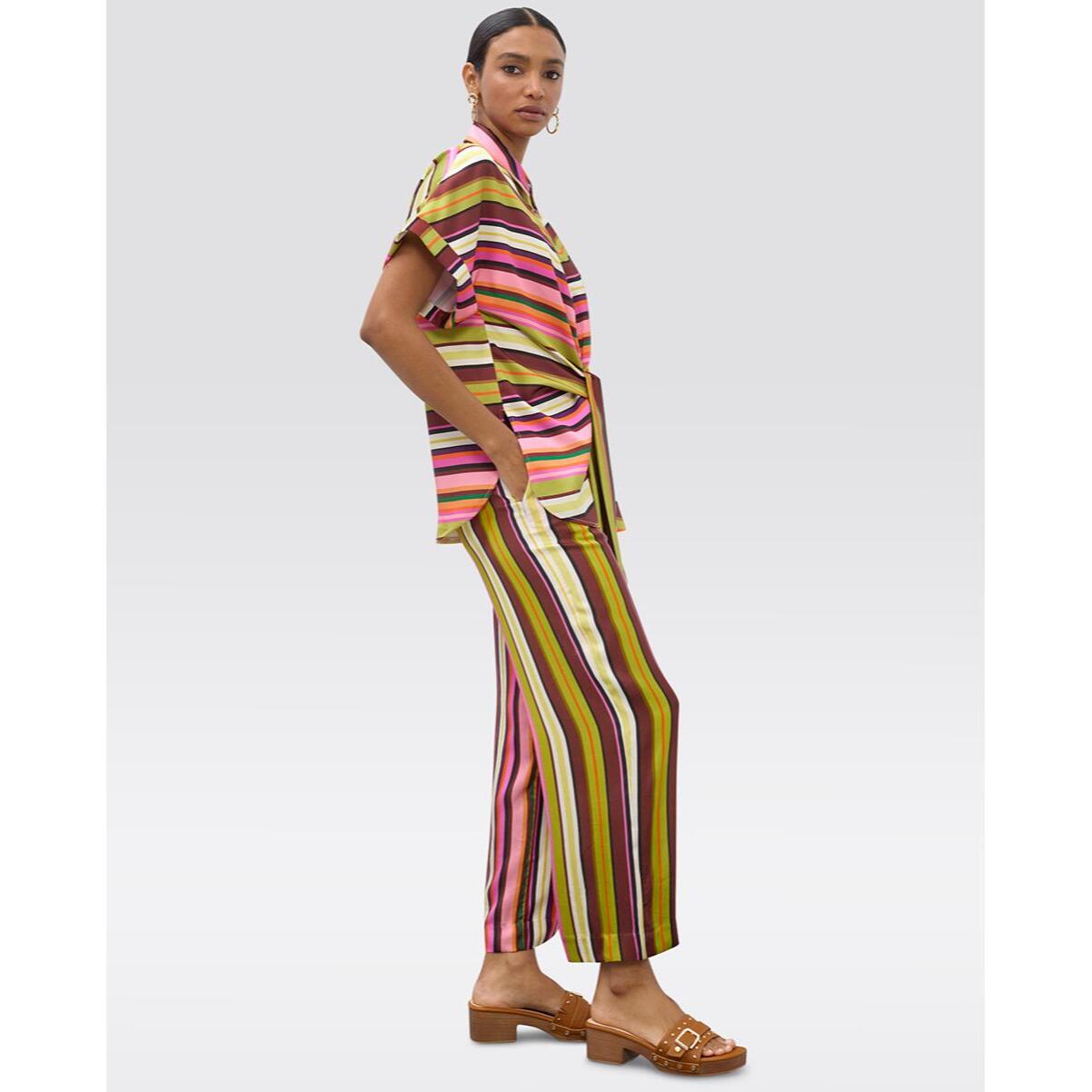 Culottes in raso con stampa multi-righe