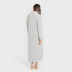 Vestido largo manga larga solapa 4x2 canalé mujer gris