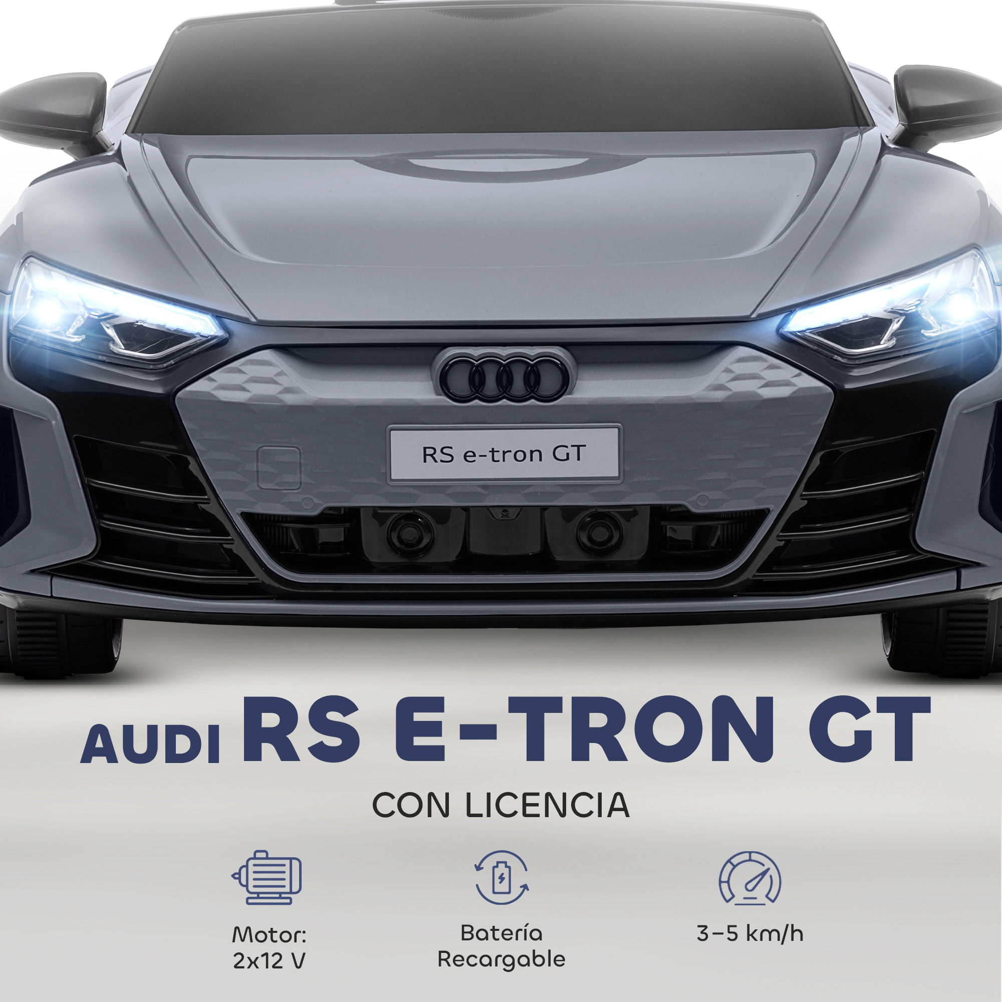 Coche Eléctrico para Niños de +3 Años AUDI RS e-tron GT Coche de Batería 12V con Mando a Distancia Faros LED Bocina Música USB y Apertura de Puerta 3-5 km/h Gris
