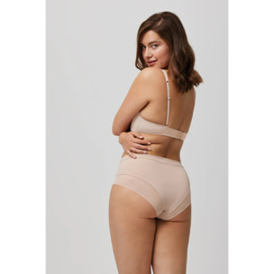 Slip a vita alta con tulle beige