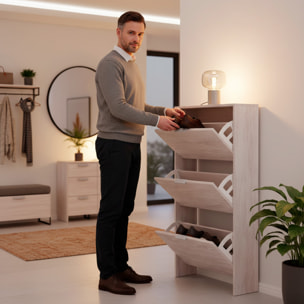 Scarpiera A Ribalta Salvaspazio 3 Ante E 6 Ripiani Mobile Portascarpe Fino A 20 Paia Di Scarpe Ingresso Corridoio 113 x 60 x 22 Cm Rovere Bianco