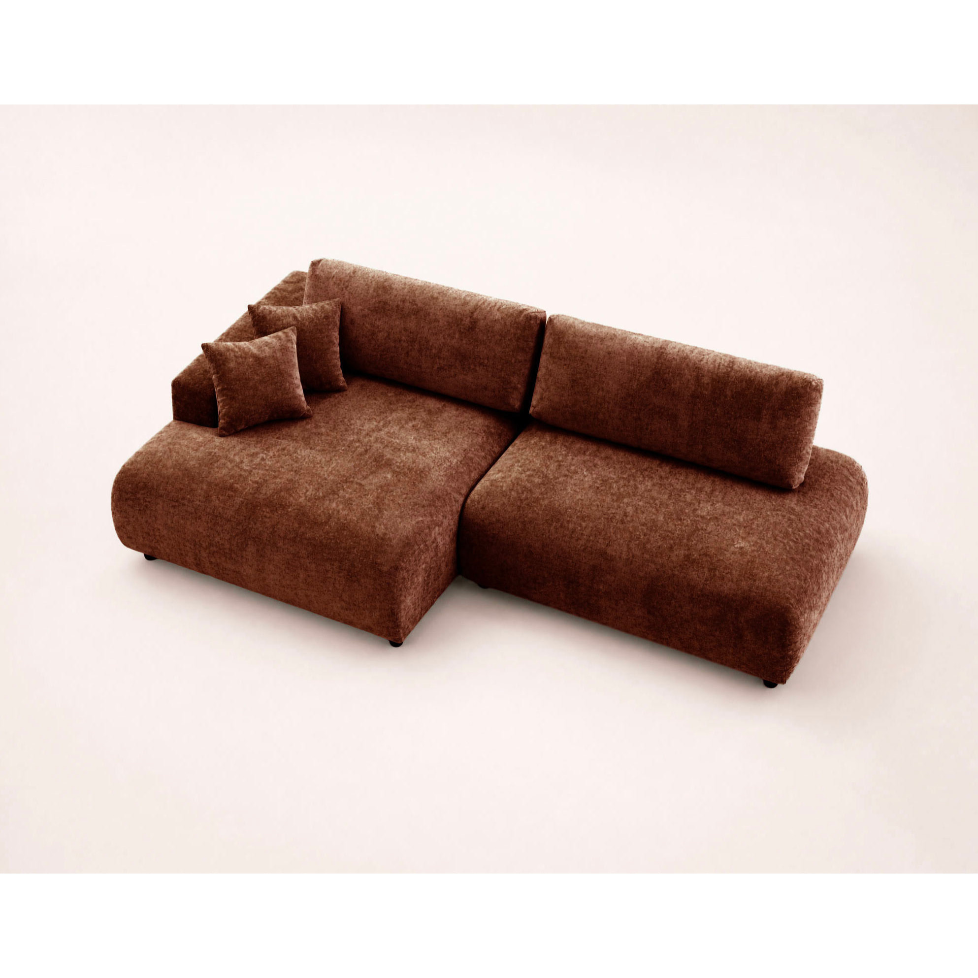 Pivoine - Canapé d'angle ouvert gauche 4 places convertible avec coffre en tissu texturé - Terracotta