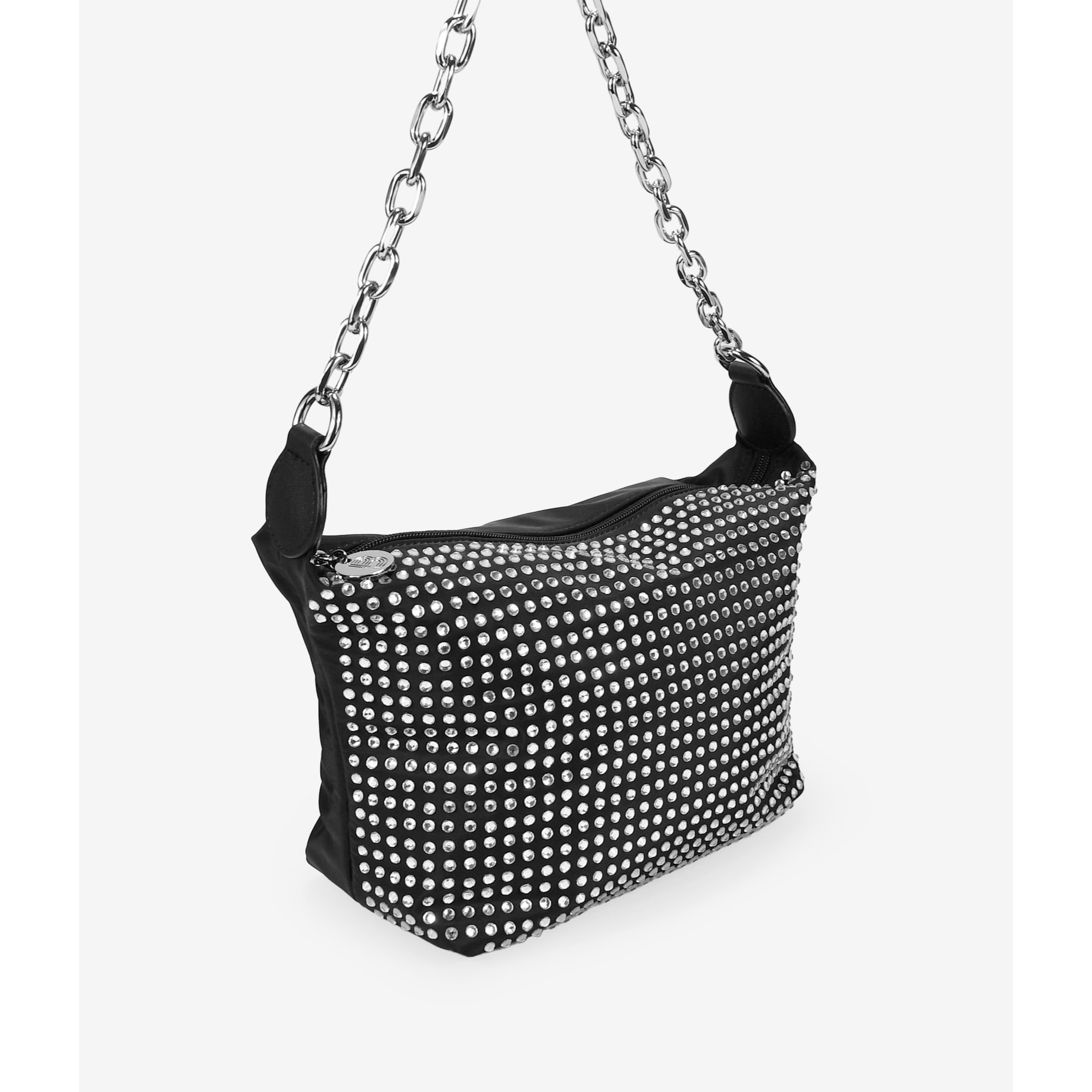 Bolso de hombro negro en nylon con cadena