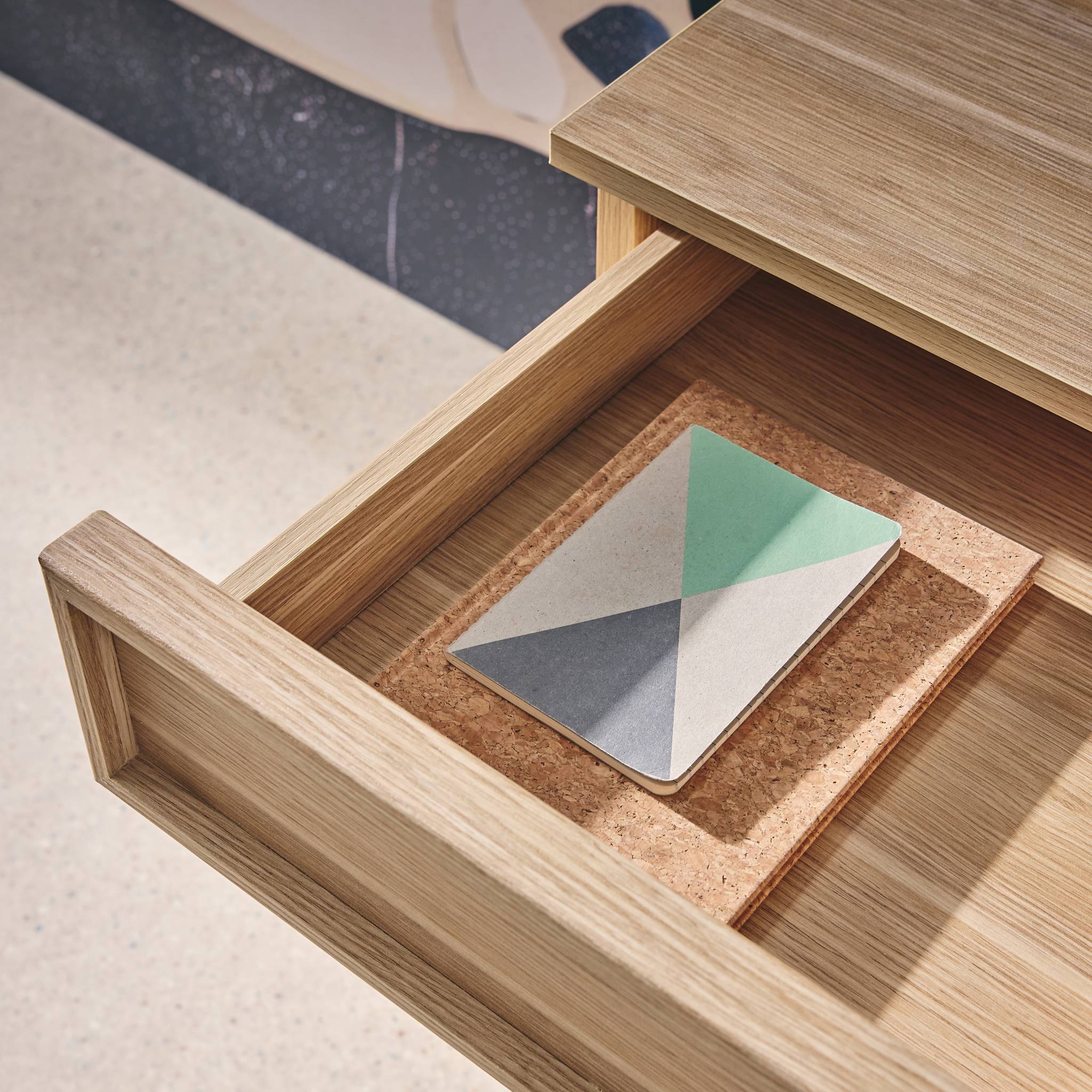 Bureau effet bois naturel 2 tiroirs 1 niche 120cm - L 120 x P 55 x H 77cm - Kuba