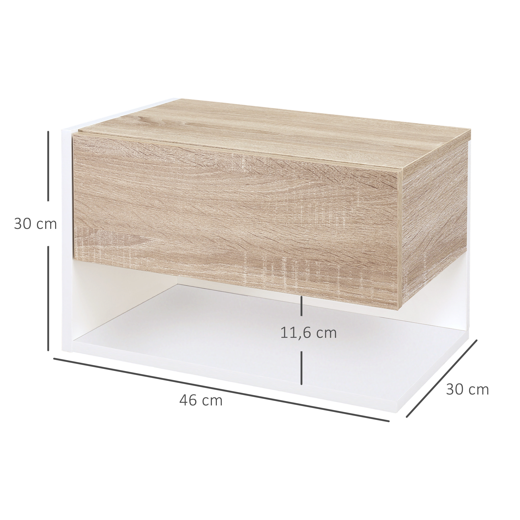 Set de 2 Mesitas de Noche de Madera 46x30x30cm Blanco, Roble