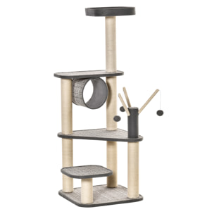 Árbol para Gatos Grande Torre Escalador con Múltiples Plataformas Cama Superior Túnel Postes Rascadores de Sisal Natural y Juguetes 49x49x130 cm Beige y Gris