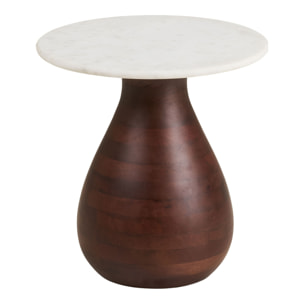 Tavolino d'appoggio Heide in marmo bianco e legno di mango scuro ø40×41 cm