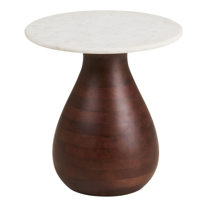 Tavolino d'appoggio Heide in marmo bianco e legno di mango scuro ø40×41 cm