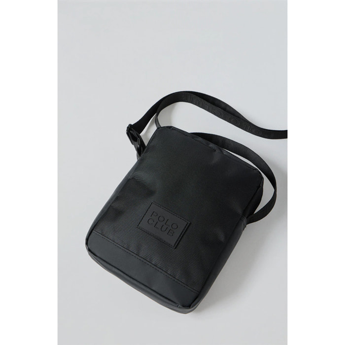 Borsa a tracolla Riverdale nera con toppa Polo Club in gomma