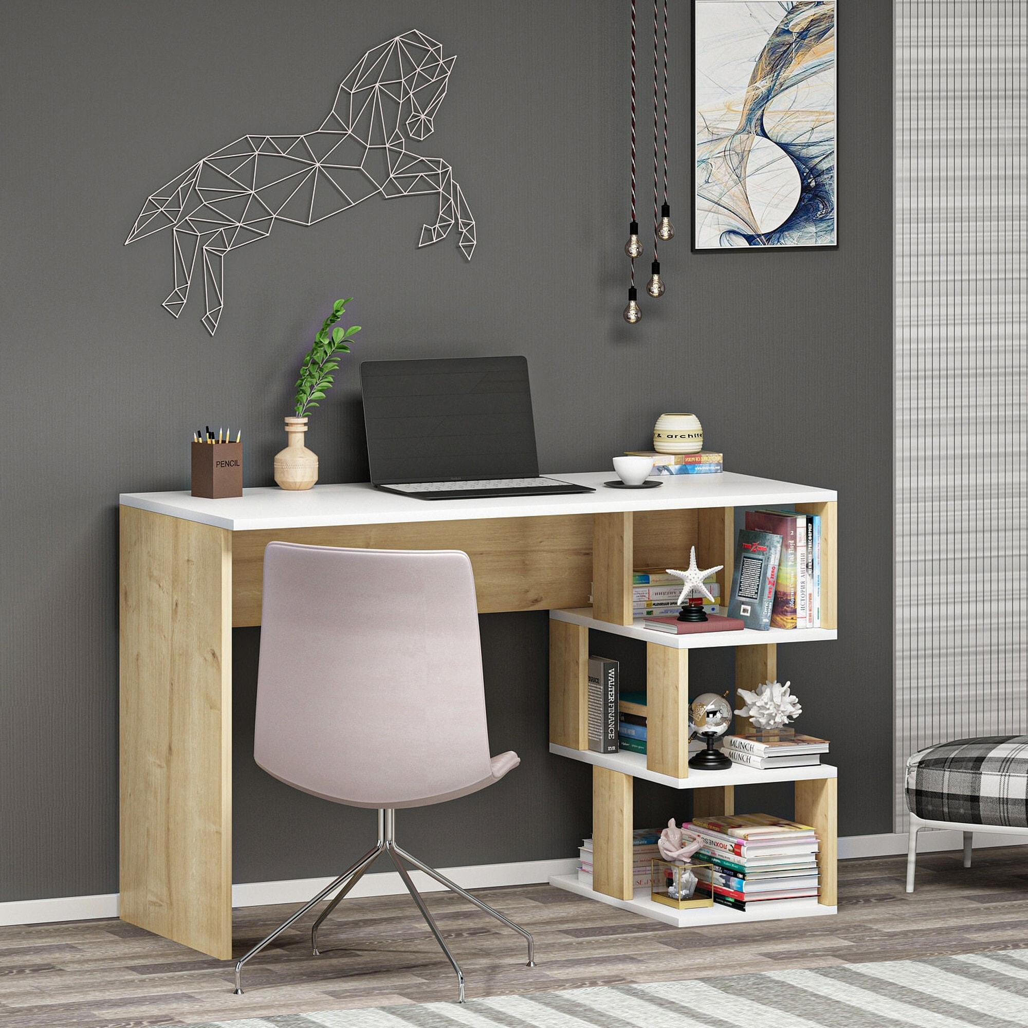 Escritorio,100% tablero de aglomerado rechapado en melamina, color blanco_x000D_
safiro roble