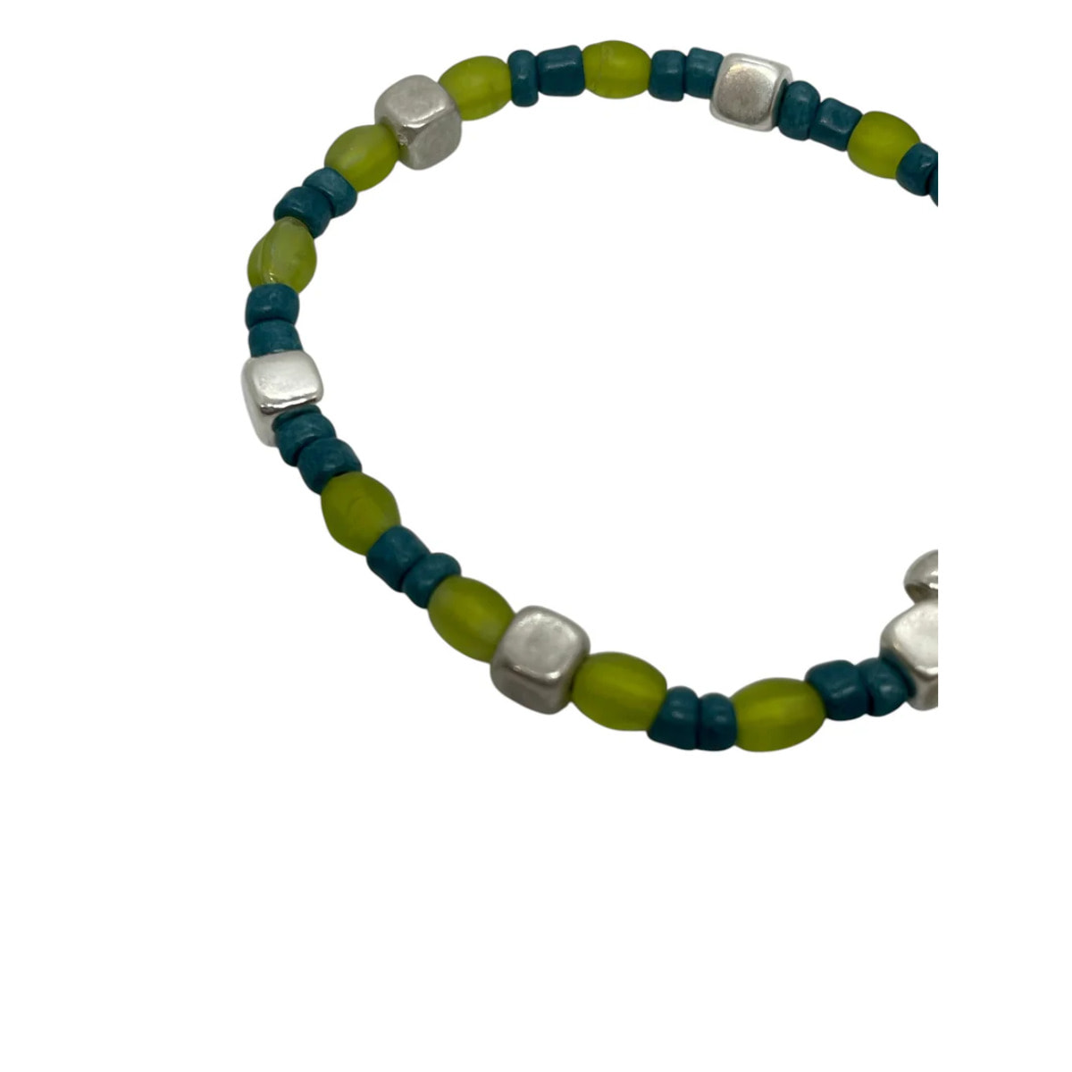 Pulsera mariposa elastica en plata y verdes cristal