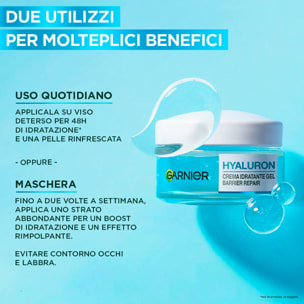 Crema Giorno Idratante Rimpolpante Hyaluron Gel Barrier Repair per Pelli Sensibili Ripara la Barriera Cutanea Idratazione 48H - Barattolo da 50ml