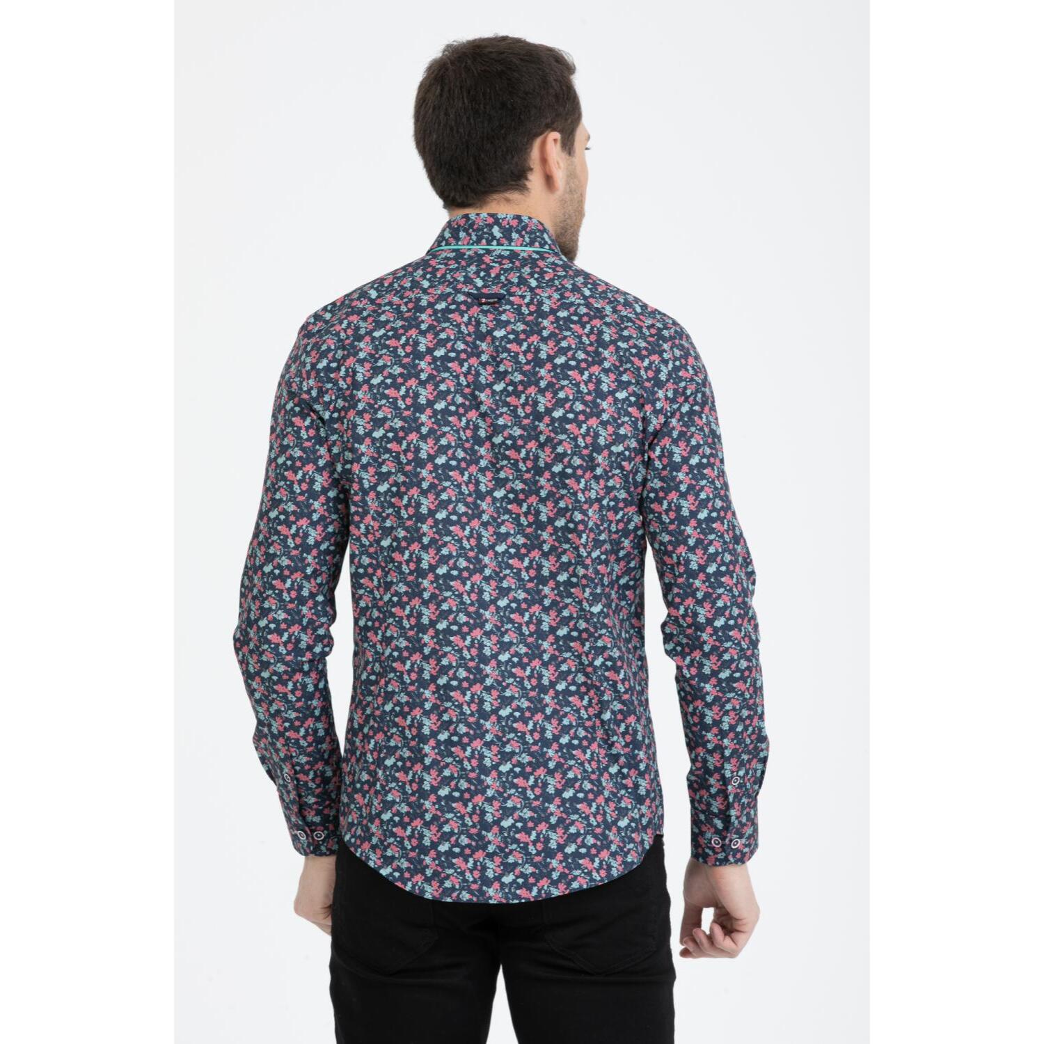 Camicia Uomo 1 Bottoni Button Down Slim Popeline Stampato Nero/Bianco