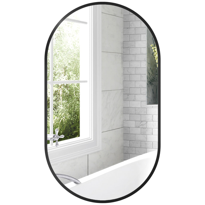 Miroir mural ovale dim. 40L x 70H cm cadre alu. noir