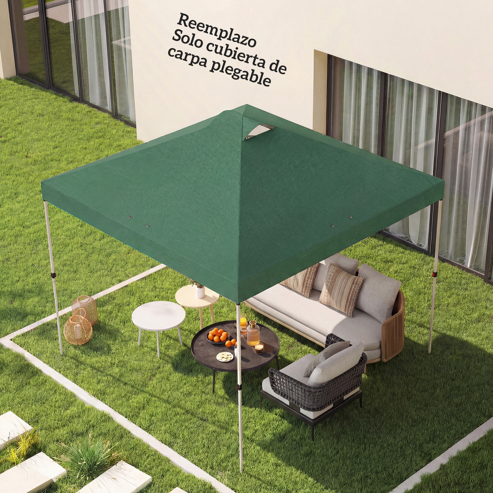 Toldo de Pérgola de Recambio 3x3 m Techo de Repuesto para Carpa Plegable de Jardín de Tela Oxford 210D con 8 Orificios de Drenaje y Doble Ventilación Protección UV 50+ SOLO TOLDO Verde