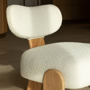 Fauteuil effet bouclette beige et structure en bois  HELLA