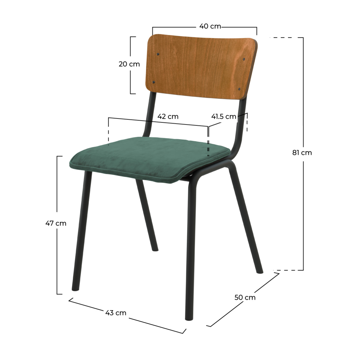 Lot de 2 chaises en bois foncé et velours vert - Nico