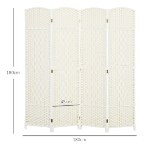 Paravent intérieur en bois 4 panneaux 180 x 180 cm séparateur de pièce pliable bois blanc