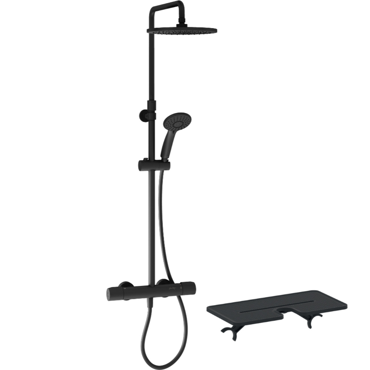 Colonne de douche thermostatique Juliette noir mat + tablette de douche