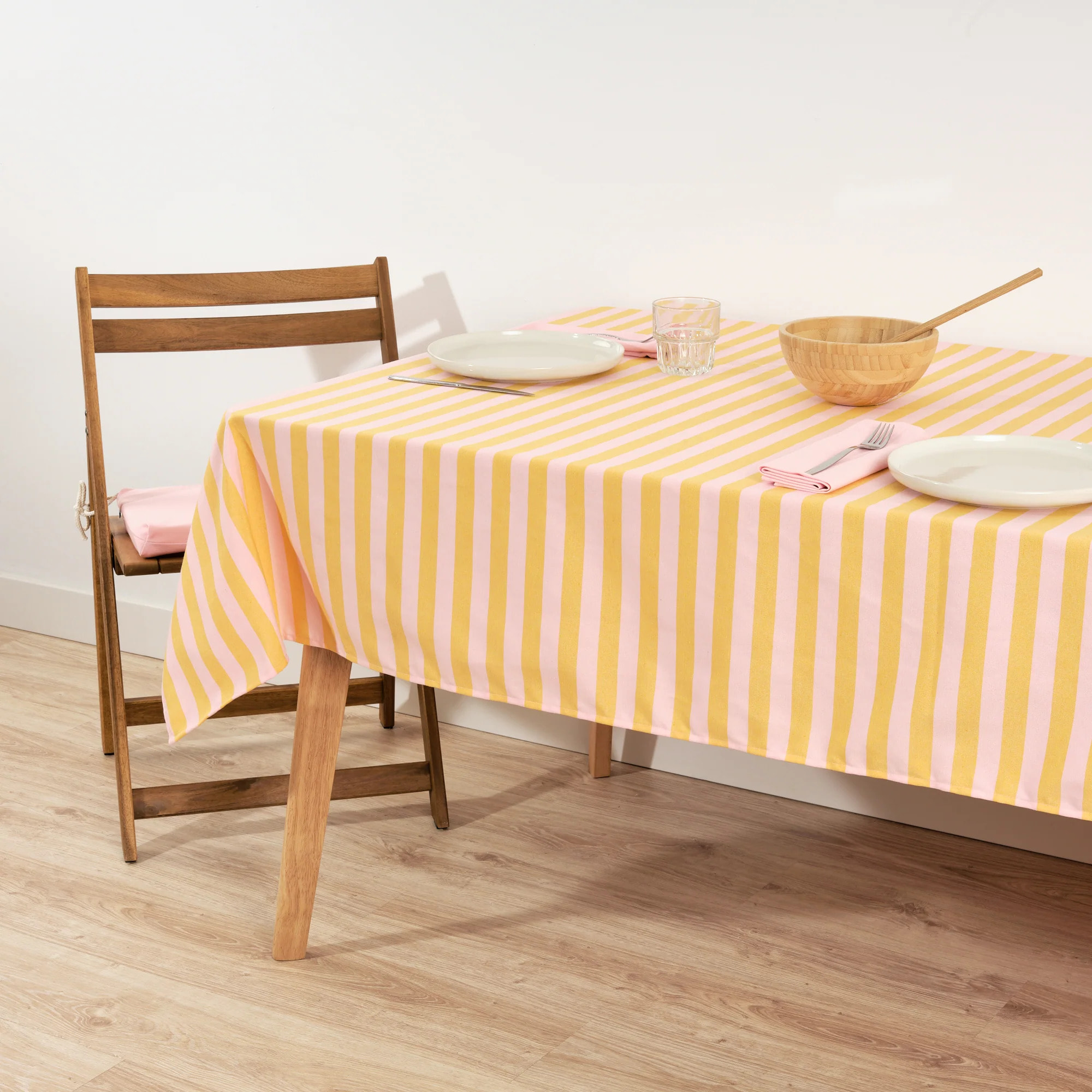 Nappe en tissu jacquard Maglia rayé Rose et Jaune d’œuf