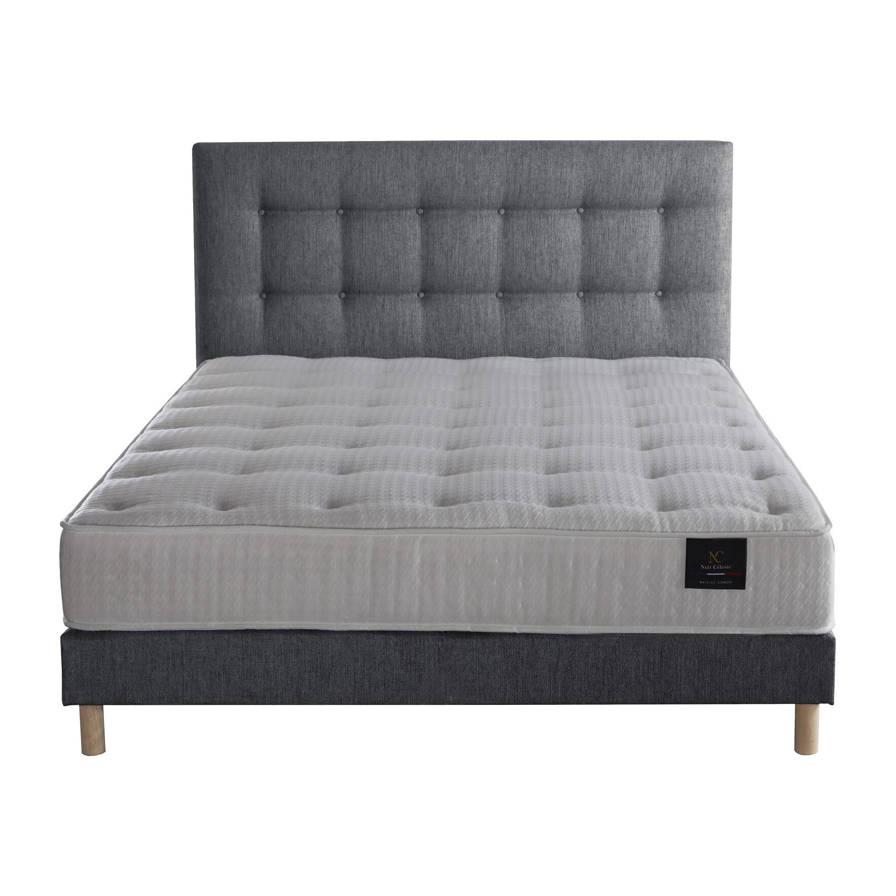 Ensemble matelas ressorts, COMETE + tête de lit capitonnée + sommier 11 cm