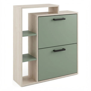 Sena - Scarpiera Salvaspazio 2 Ante 80x90x24,5 cm 12 Paia con Mensole e Ripiano Svuotatasche in Legno Salvia