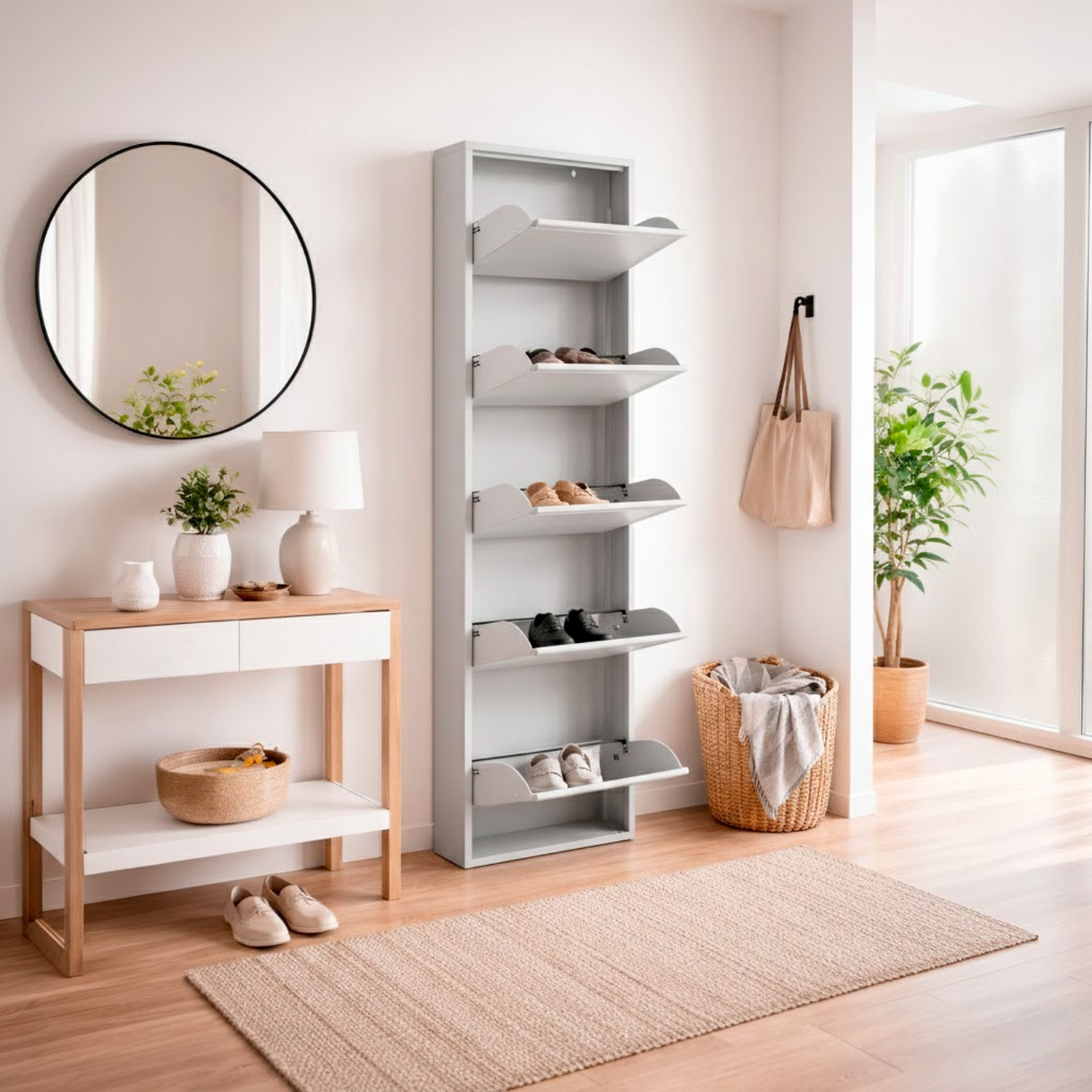 Scarpiera Slim In Metallo 5 Ante A Ribalta Ultra Sottile Salvaspazio Mobile Portascarpe Moderno Ingresso Camera Corridoio 172 x 50 x 15 Cm Grigio