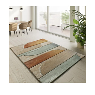 SORA Alfombra geométrica de pelo corto tonos verdes y cobrizos, varias medidas disponibles
